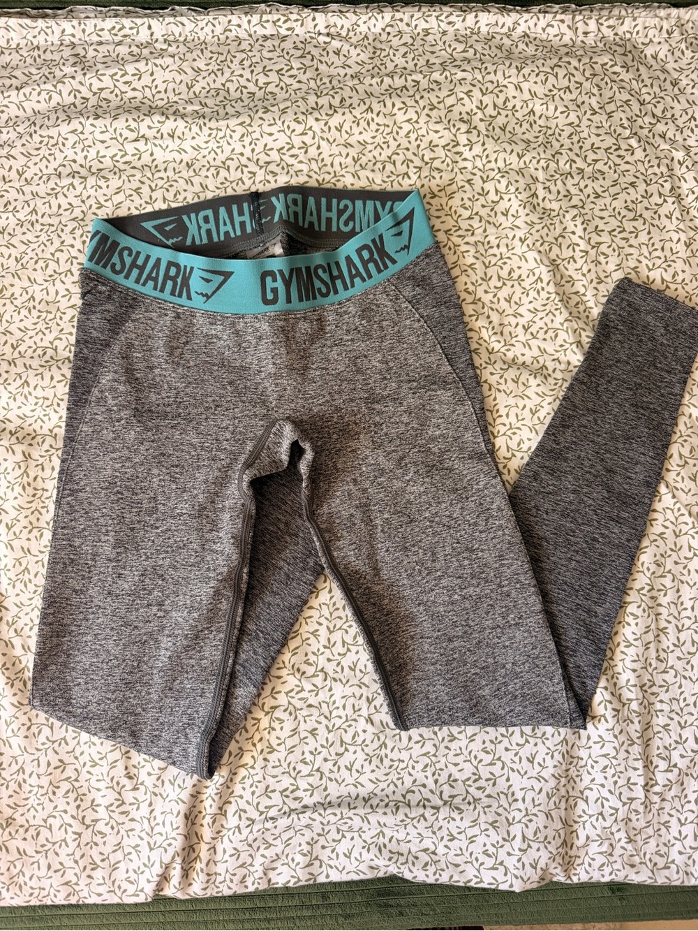 Gymshark Kids Gray Leggings with Teal Logo Waistband